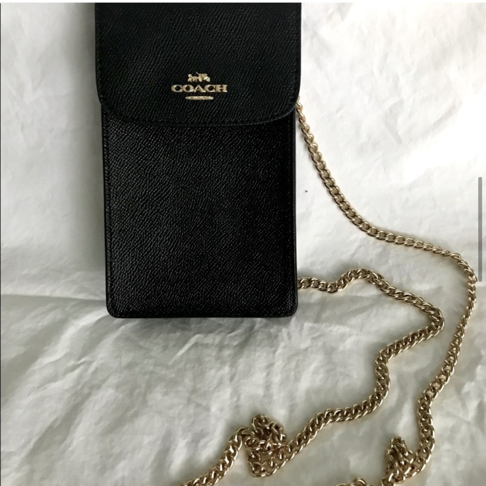 COACH North/South Crossbody Black Pebble Leather Gold Chain EUC